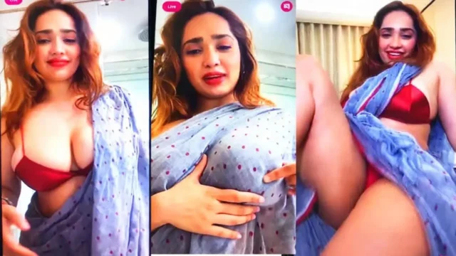 Aditi Mistry Nude Panty Slip & Big Boobs Press In Blue Saree Live P03