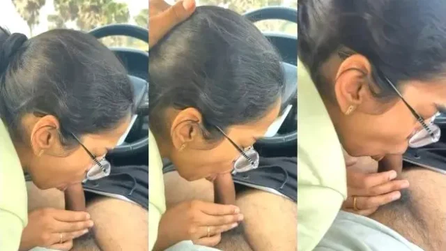 Desi Teen Girlfriend Glasses Blowjob MMS Sucks Dick In Car